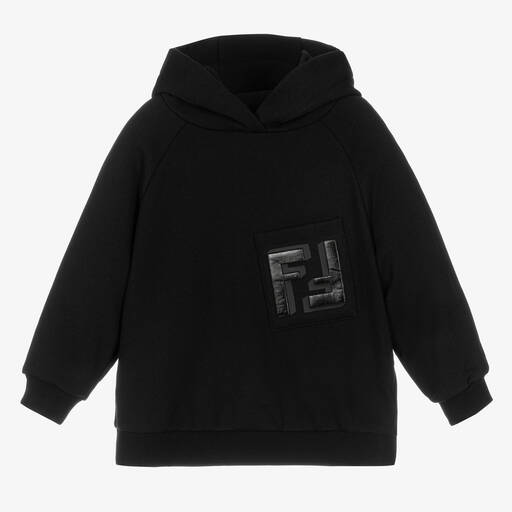 Fendi-Black Cotton Logo Hoodie | Childrensalon Outlet