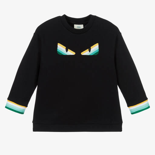 Fendi-Black Cotton Logo Sweatshirt | Childrensalon Outlet