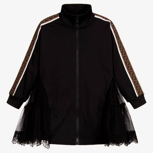 Fendi-Black FF Lace Trim Dress  | Childrensalon Outlet