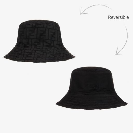 Fendi-Черная двусторонняя шляпа с принтом FF | Childrensalon Outlet