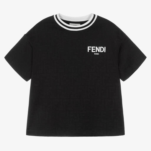 Fendi-Black Jacquard FF Logo T-Shirt | Childrensalon Outlet