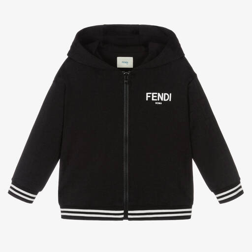 Fendi-Black Jacquard FF Logo Zip-Up Hoodie | Childrensalon Outlet