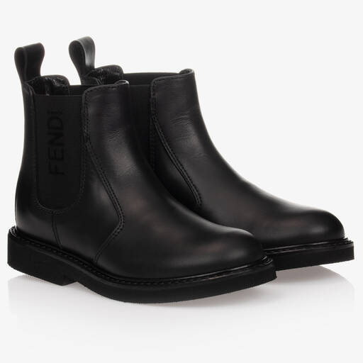 Fendi-Black Leather Chelsea Boots | Childrensalon Outlet