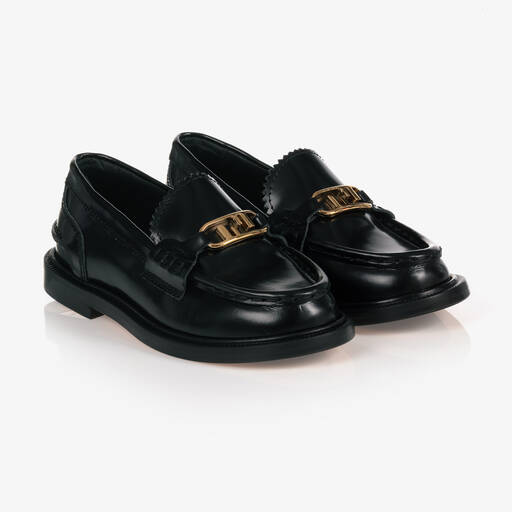 Fendi-Black Leather Loafer Shoes | Childrensalon Outlet