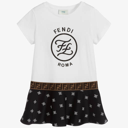 Fendi-Black & White FF Logo Dress | Childrensalon Outlet