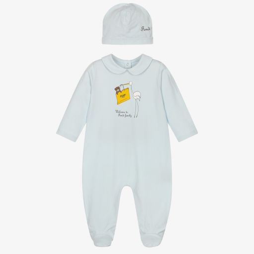 Fendi-Blue Cotton Babygrow Set | Childrensalon Outlet
