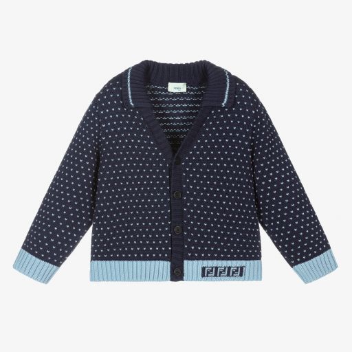 Fendi-Blue Cotton Knit Baby Cardigan | Childrensalon Outlet