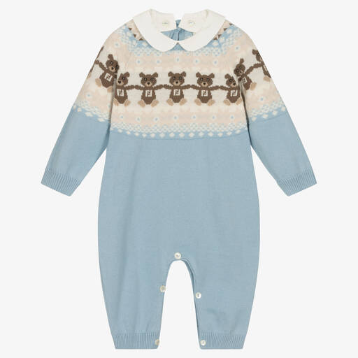 Fendi-Blue Cotton Knit Logo Romper | Childrensalon Outlet