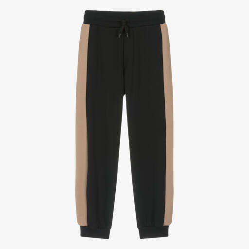 Fendi-Boys Black Beige Cotton Joggers | Childrensalon Outlet