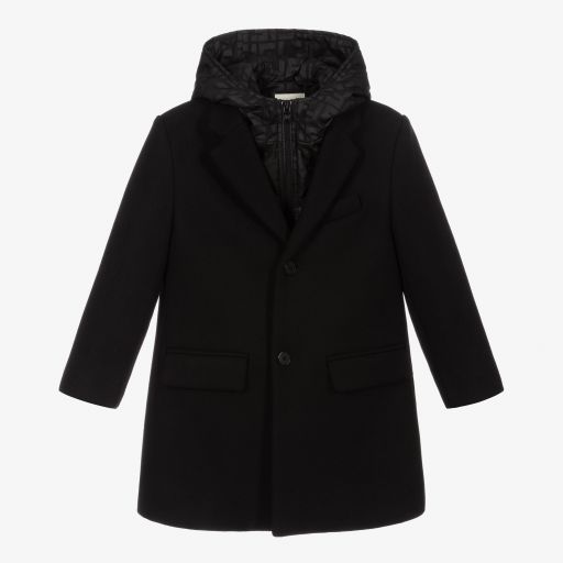 Fendi-معطف مزيج صوف وكشمير لون أسود للأولاد | Childrensalon Outlet