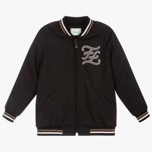 Fendi-Boys Black Wool Logo Jacket | Childrensalon Outlet