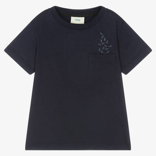 Fendi-Boys Blue Cotton T-Shirt  | Childrensalon Outlet