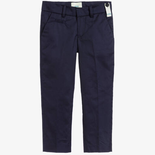 Fendi-Boys Blue Cotton Trousers  | Childrensalon Outlet
