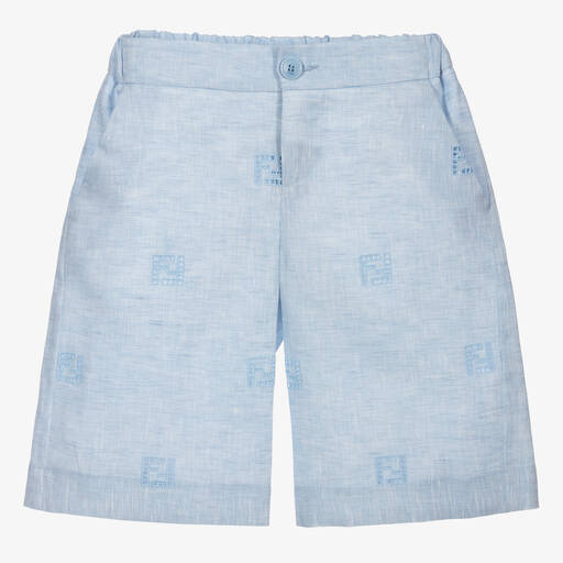 Fendi-شورت كتان لون أزرق للأولاد | Childrensalon Outlet