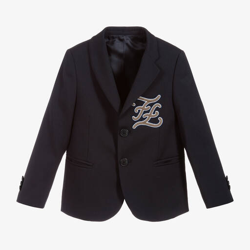 Fendi-Boys Blue Wool Blazer Jacket | Childrensalon Outlet