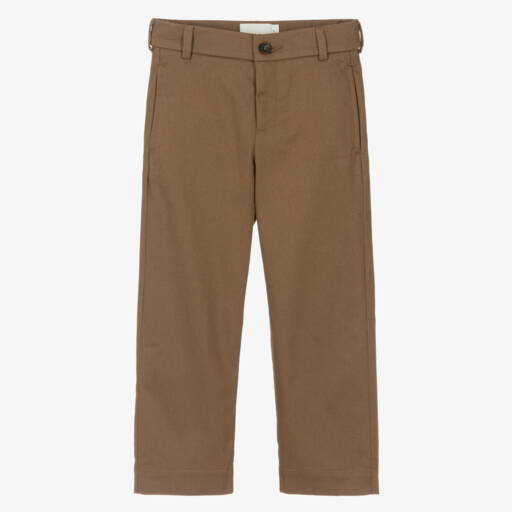 Fendi-Boys Brown Cotton Twill Trousers | Childrensalon Outlet