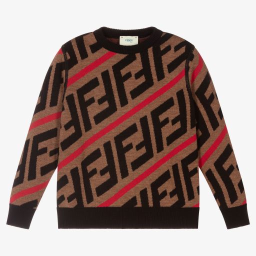 Fendi-Boys Brown Wool FF Jumper | Childrensalon Outlet