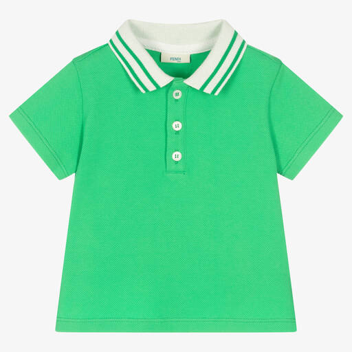 Fendi-Boys Green Cotton Logo Polo  | Childrensalon Outlet