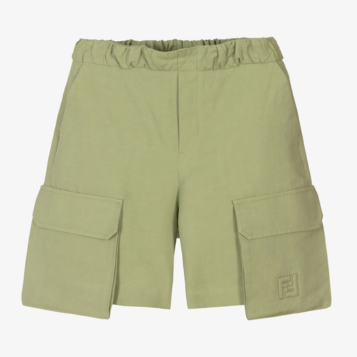 Fendi-Boys Green Linen FF Shorts | Childrensalon Outlet