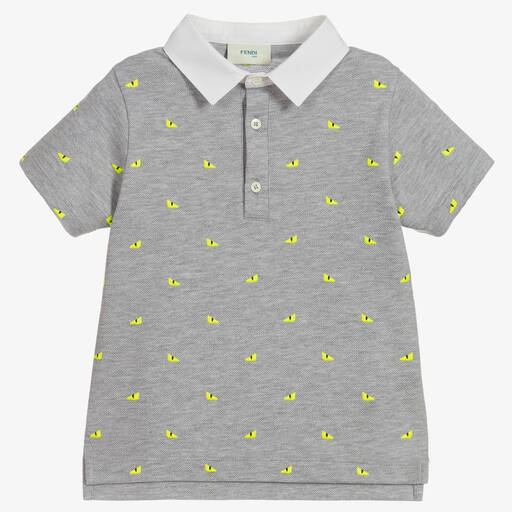 Fendi-Boys Grey Cotton Polo Shirt  | Childrensalon Outlet