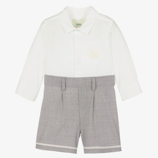 Fendi-Boys Grey & White Buster Suit | Childrensalon Outlet