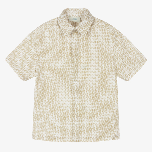 Fendi-Boys Ivory FF Cotton Shirt  | Childrensalon Outlet