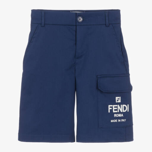 Fendi-Boys Navy Blue Cotton Gabardine Shorts | Childrensalon Outlet