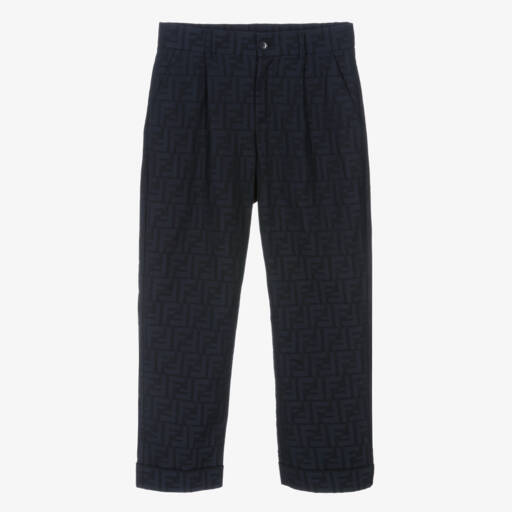 Fendi-Boys Navy Cotton Logo Trousers | Childrensalon Outlet