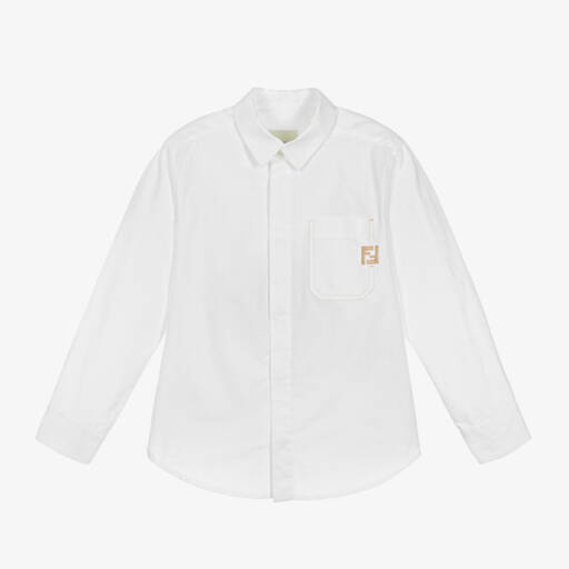 Fendi-Белая хлопковая рубашка с вышивкой для мальчиков | Childrensalon Outlet