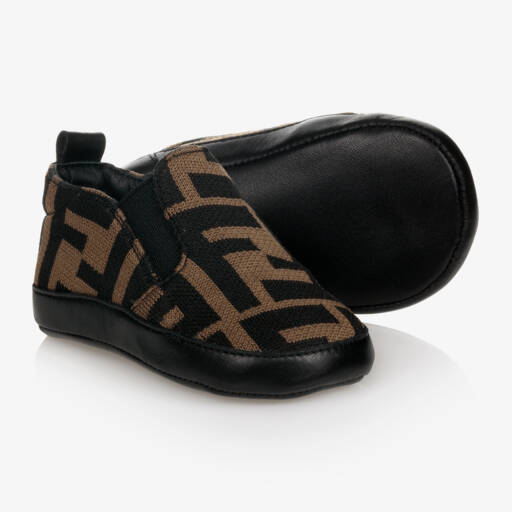 Fendi-Brown FF Logo Baby Shoes | Childrensalon Outlet