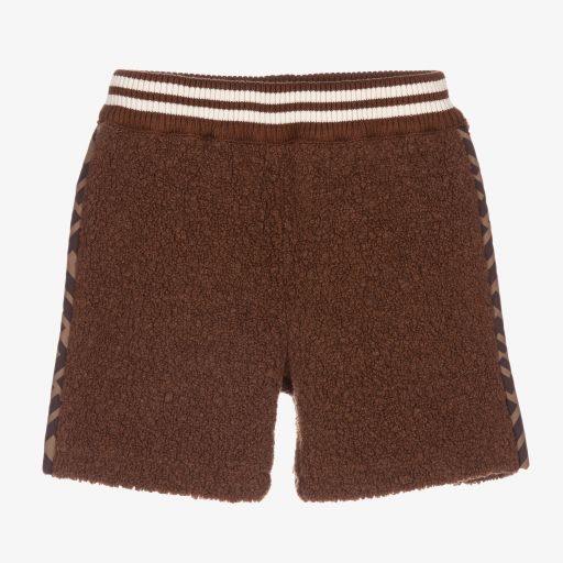 Fendi-Brown Wool Bouclé Logo Shorts | Childrensalon Outlet