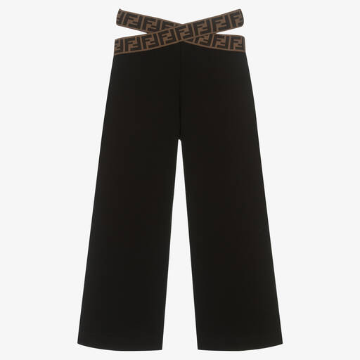 Fendi-Girls Black Cotton FF Logo Trousers | Childrensalon Outlet