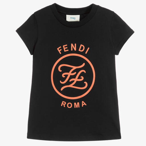 Fendi-Girls Black Cotton T-Shirt | Childrensalon Outlet