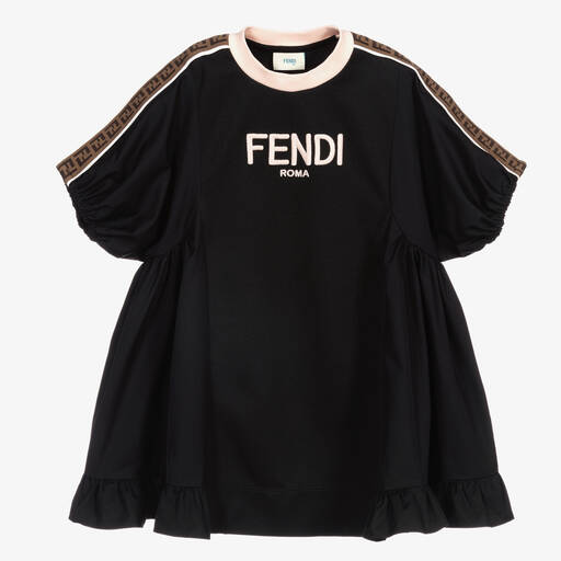 Fendi-Girls Black FF Logo Dress  | Childrensalon Outlet