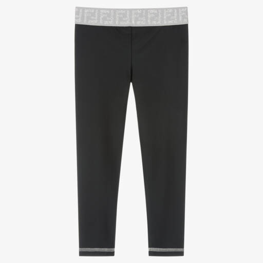 Fendi-Girls Black Glitter Leggings | Childrensalon Outlet