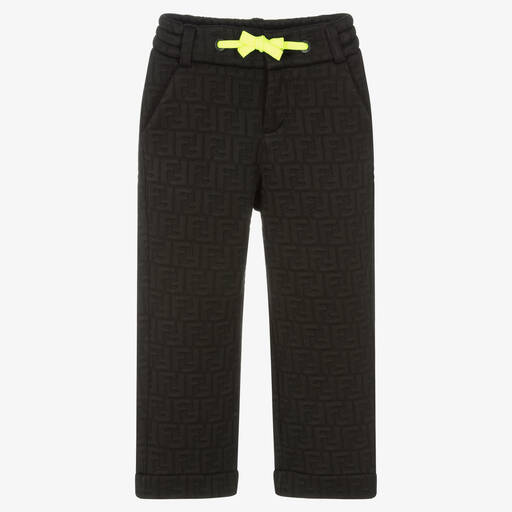 Fendi-Girls Black Logo Cotton Joggers | Childrensalon Outlet