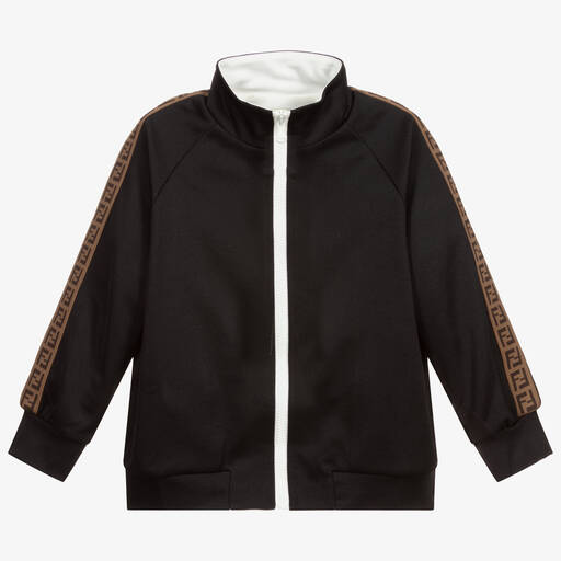 Fendi-Girls Black Logo Zip-Up Top | Childrensalon Outlet