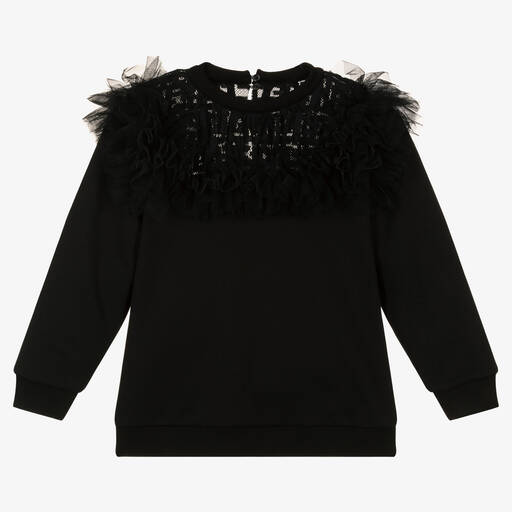 Fendi-Girls Black Ruffle Sweatshirt | Childrensalon Outlet