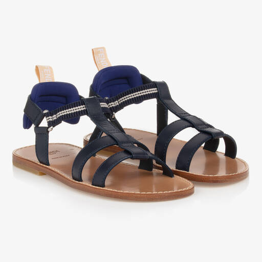 Fendi-Girls Blue Leather Sandals | Childrensalon Outlet