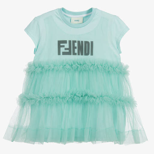 Fendi-Girls Cotton & Tulle T-Shirt | Childrensalon Outlet