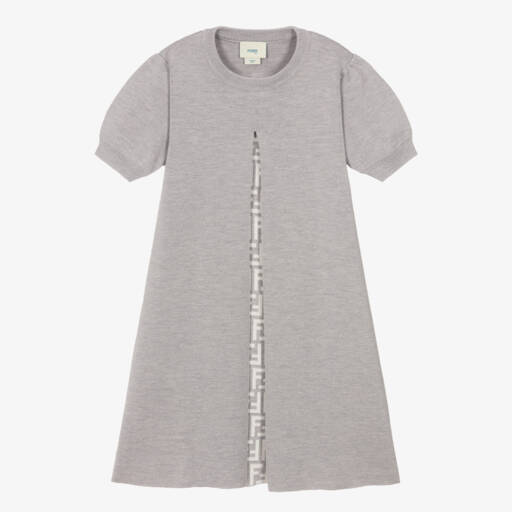 Fendi-Платье из серой шерсти с логотипом для девочек | Childrensalon Outlet