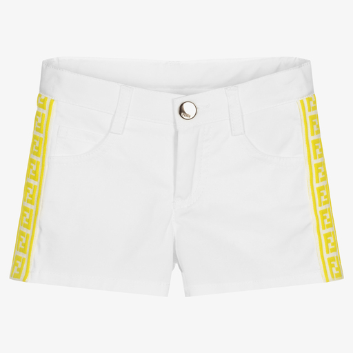 Fendi-Girls Ivory Cotton FF Shorts | Childrensalon Outlet