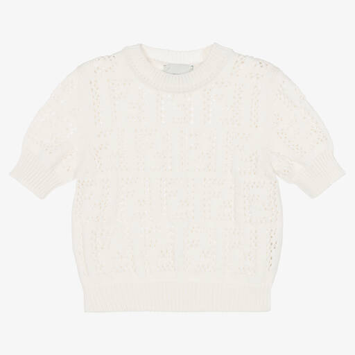 Fendi-Girls Ivory Cotton Knit FF Top | Childrensalon Outlet