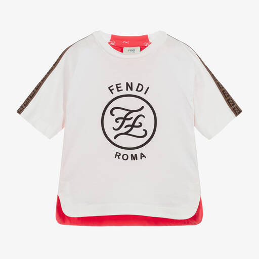 Fendi-Girls Ivory & Pink T-Shirt | Childrensalon Outlet