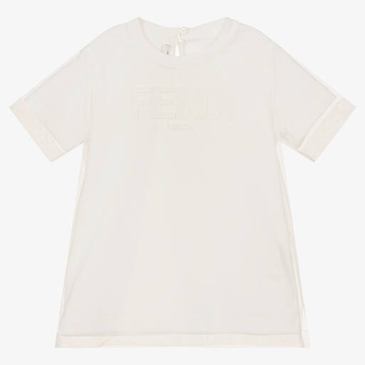 Fendi-Girls Ivory Tulle Layer T-Shirt | Childrensalon Outlet