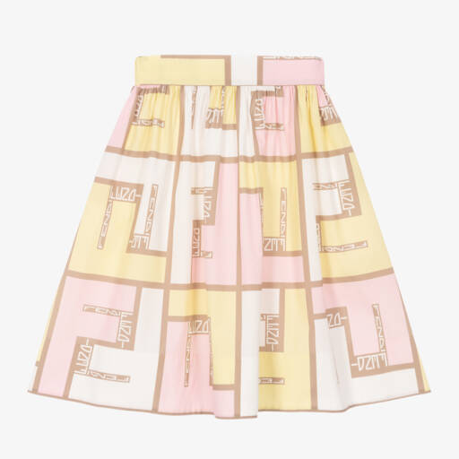 Fendi-Girls Long Yellow Cotton FF Logo Skirt | Childrensalon Outlet