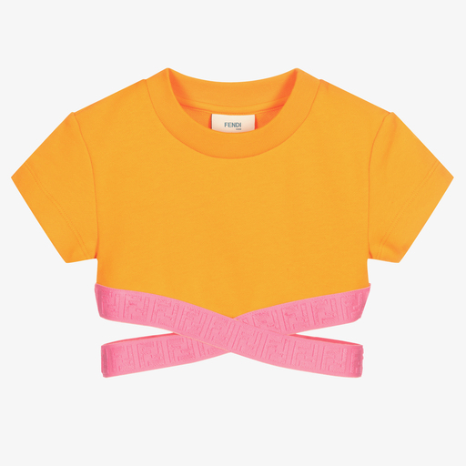 Fendi-تيشيرت قصير قطن لون برتقالي للبنات | Childrensalon Outlet