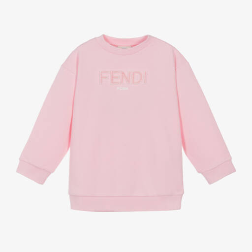 Fendi-Girls Pink Cotton Logo Sweatshirt | Childrensalon Outlet