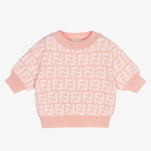 Fendi-Girls Pink FF Knitted T-Shirt | Childrensalon Outlet