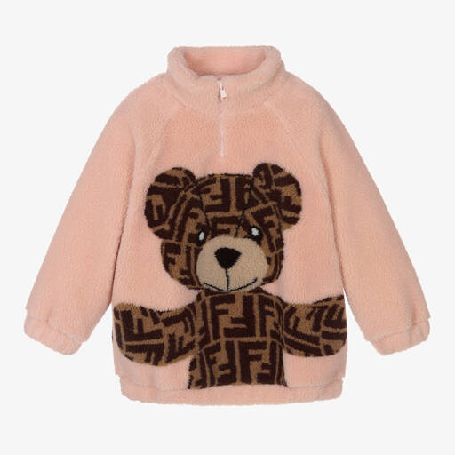 Fendi-Girls Pink FF Zip-Up Teddy Fleece | Childrensalon Outlet